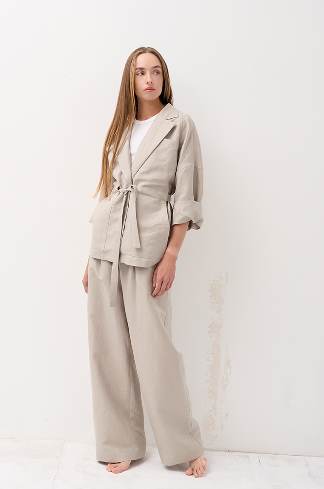 Сет лляний жакет зі штанами пісок (ЖА 15+БР 78)